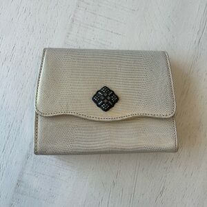Judith Jack Metallic Cream Textured Clutch with Embellished Closure